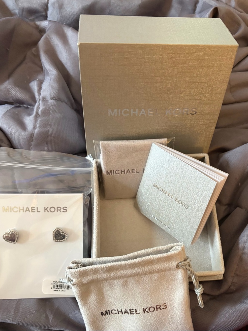 NWT Michael Kors Heritage Hearts Pavé Crystal Stud Earrings Silver